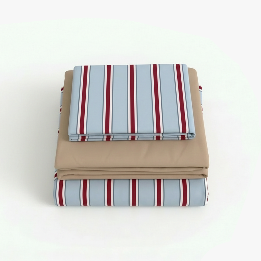 Blue/Burgendy Striped Bedding
