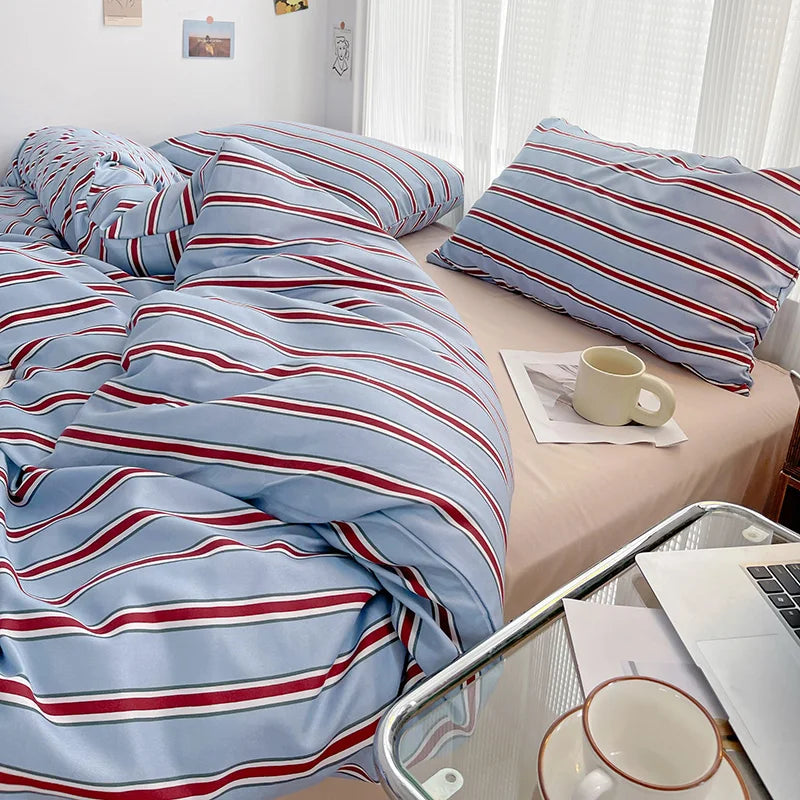 Blue/Burgendy Striped Bedding