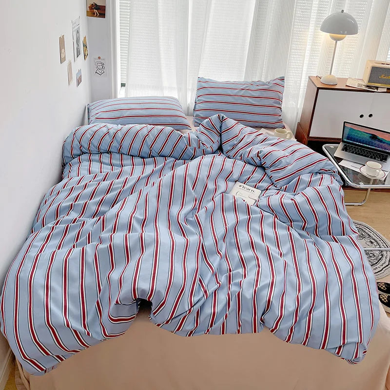Blue/Burgendy Striped Bedding