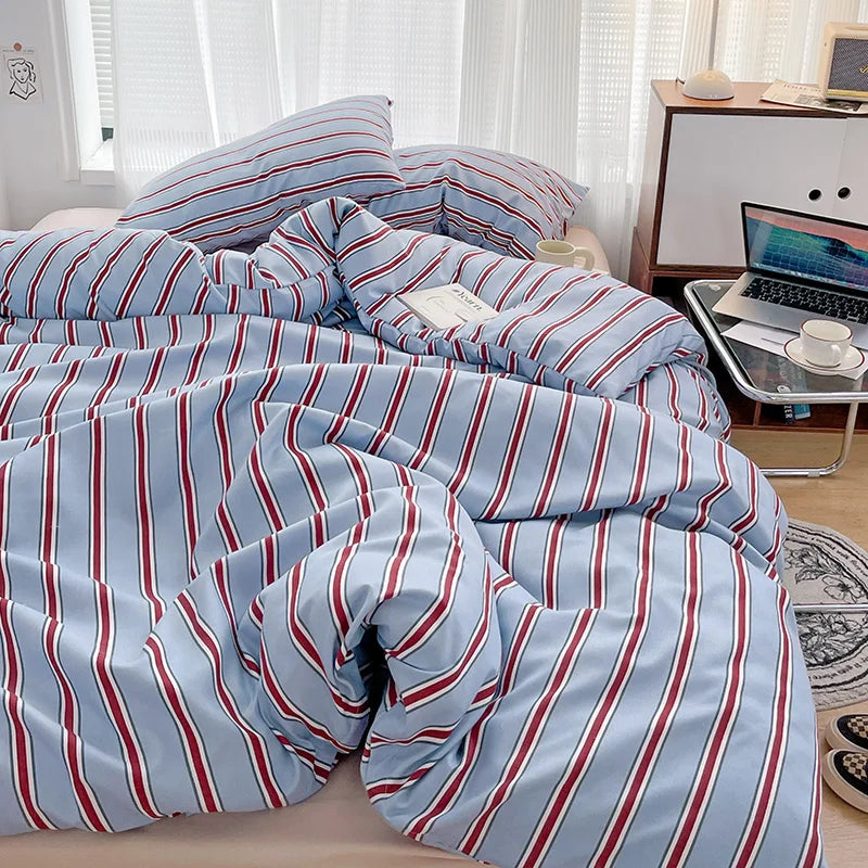 Blue/Burgendy Striped Bedding