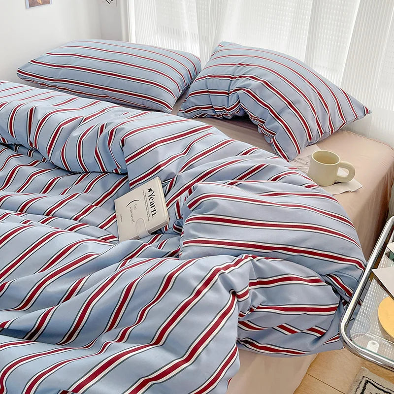 Blue/Burgendy Striped Bedding