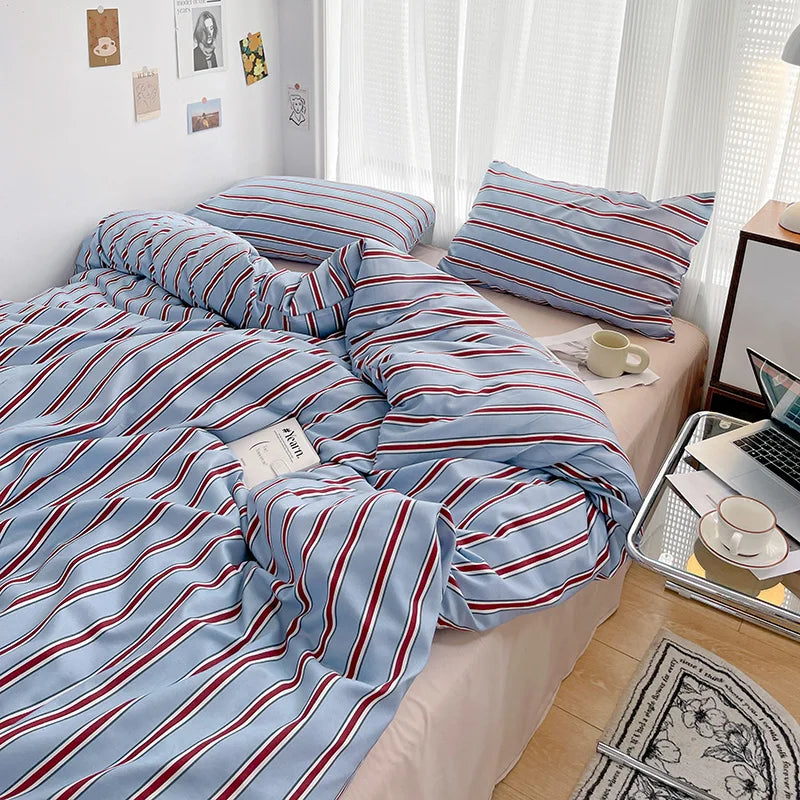 Blue/Burgendy Striped Bedding